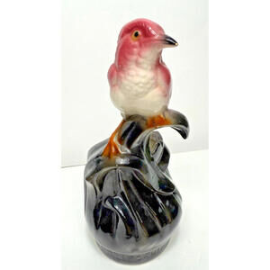 Vtg Hot Pink Bird on Grass Black Planter Made in California MCM Kitsch 50s 60s